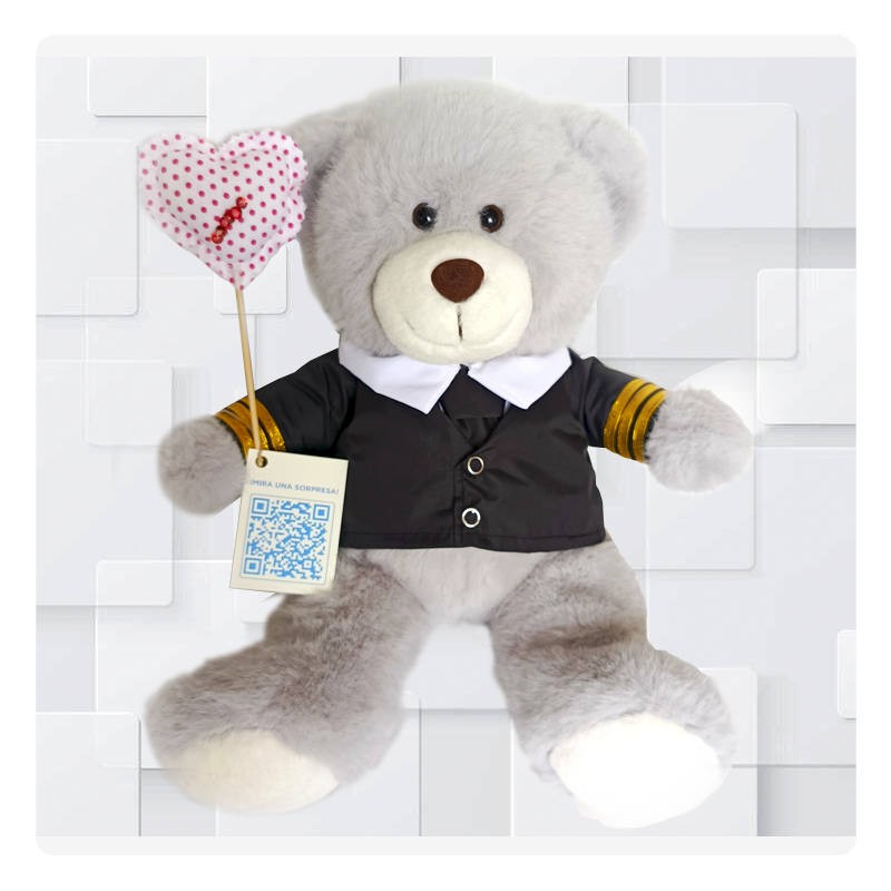Osito mediano en peluche vestido de piloto aviador, Muñecos aviadores, ositos, oso piloto, muñequería con temática de aviación y muñecos personalizados en fleece y peluche